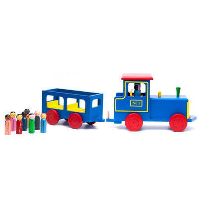 Train Engine with 8 Passengers and 2 conductors Wooden Toy set