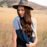 Tres Colores 100% Alpaca Fiber Infinity Scarf - Blue on female model