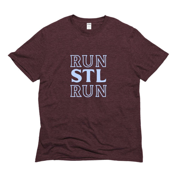 Unisex Short Sleeve Triblend Tee in Wine - RUN STL RUN front