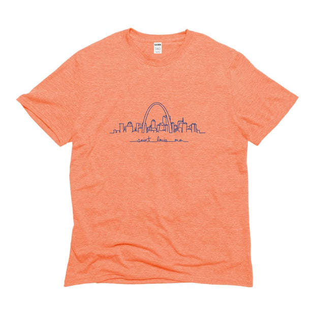 Unisex Short Sleeve Triblend Tee in Orange Sherbet - STL Skyline front