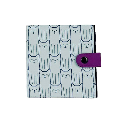 Screen Print Slim Square Wallet - Light Blue Cats closed