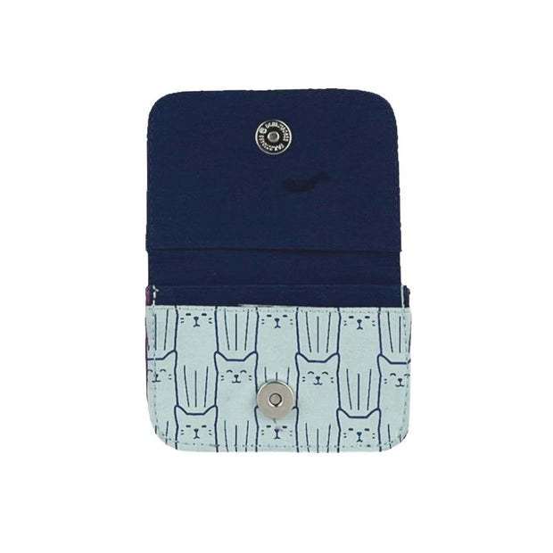 Screen Print Card Holder - Light Blue Cats open