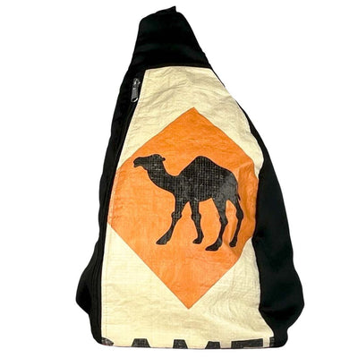 Recycled Cement Sack Sling Backpack - Camel print