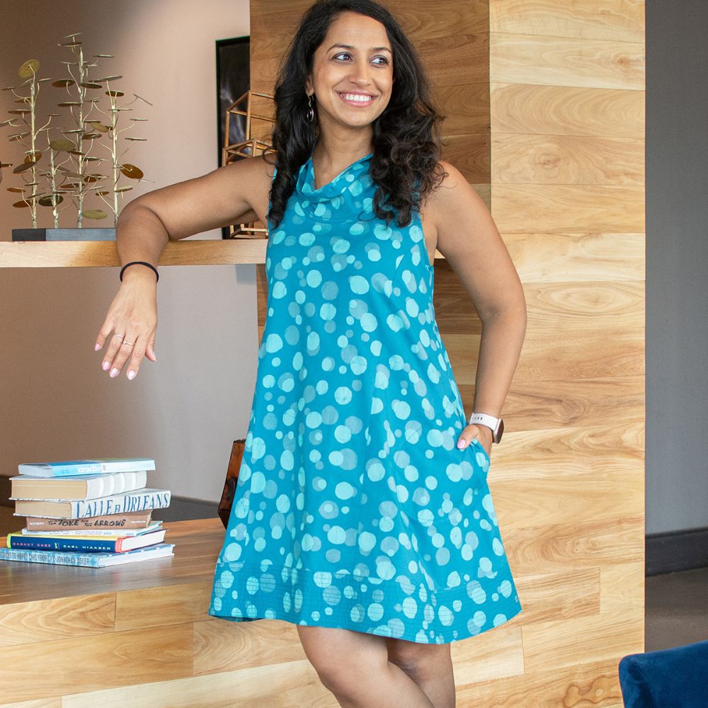 Hand-Batik Organic Cotton Eli Dress - Toffee Teal Small Hand-Batik Organic Cotton Eli Dress - Toffee Teal Small