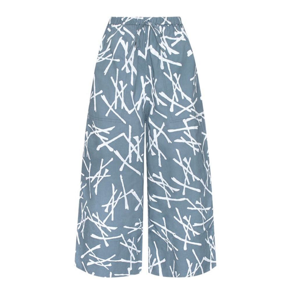 Wide Leg Pants Silver Blue Crosshatch Zee Bee Market LLC