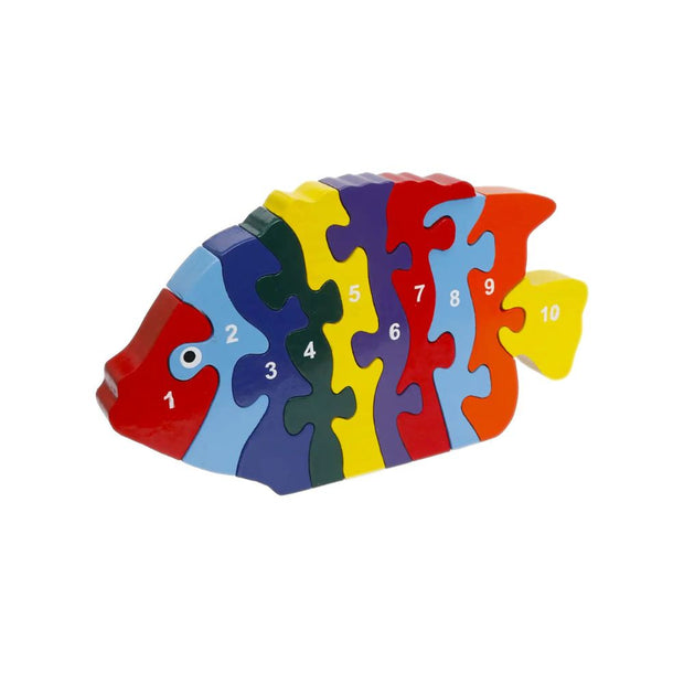 Side view of a Wooden 1-10 Jigsaw Puzzle of a Tropical Fish