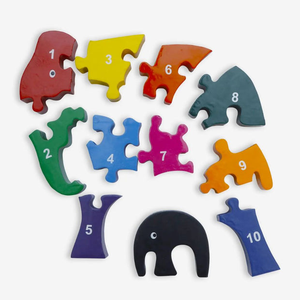 Mr. Ellie Pooh Mama and Baby Elephants Wooden 1-10 Jigsaw Puzzle separate pieces