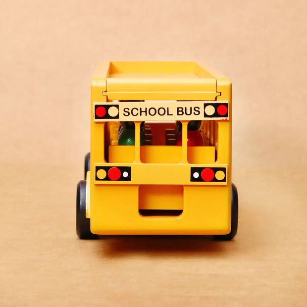 Wooden School Bus with 10 Children and Driver back view