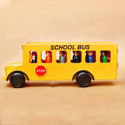 Wooden School Bus with 10 Children and Driver showing stop sign