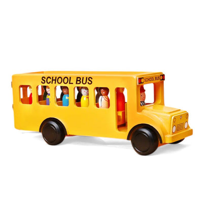Wooden School Bus with 10 Children and Driver - kids inside