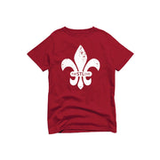 Fleur de Lis Youth Short Sleeve Premium Cotton Tee in Cardinal Red front