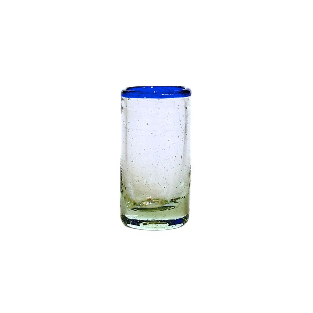 Handblown Recycled Blue Rimmed Tequila Shot Glass – Zee Bee Market LLC
