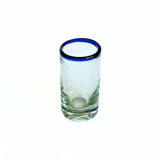 Handblown Recycled Blue Rimmed Tequila Shot Glass