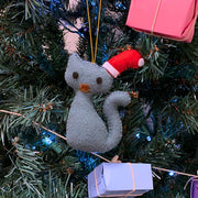 Plush Ornament - Grey Cat with Santa Hat lifestyle