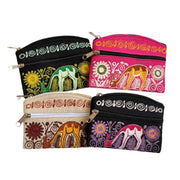 Embroidered Credit Card Coin Purse or Earbuds Pouch in various colors