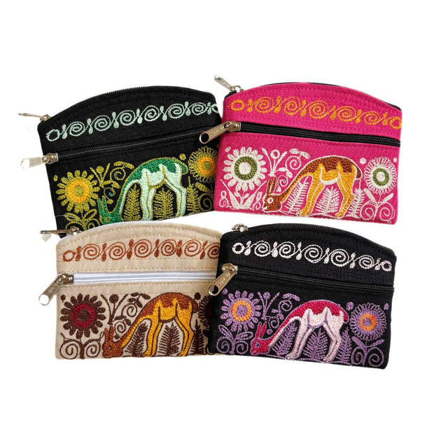 Embroidered Credit Card Coin Purse or Earbuds Pouch in various colors