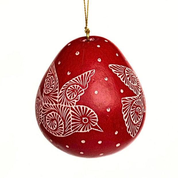 Red Gourd Ornament with carved Peace Doves