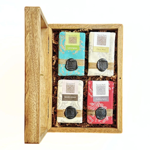 Soap Gift Set in a World Map Keepsake Box seen from above