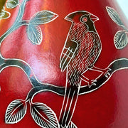 Gourd Birdhouse - Cardinals on Tree detail