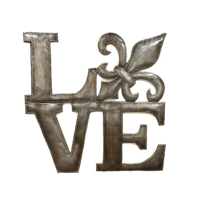 Recycled Metal Wall Art - LOVE with Fleur de Lis detail