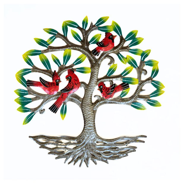 14-inch Painted Tree of Life with Cardinals Metal Wall Art