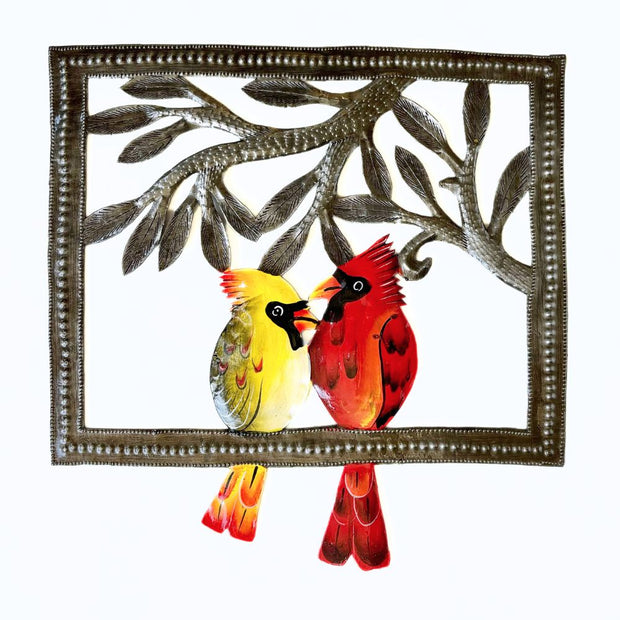 12"x12" Painted Cardinals on Tree Recycled Metal Wall