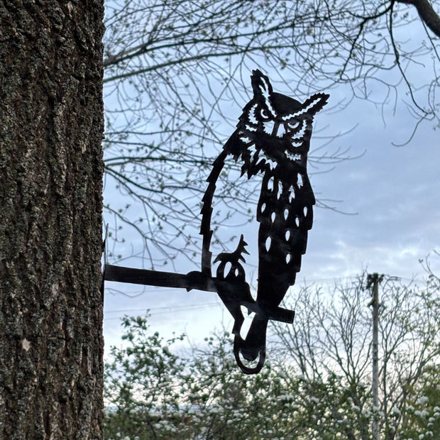 Horned Owl on a Branch Metal Tree Sculpture lifestyle
