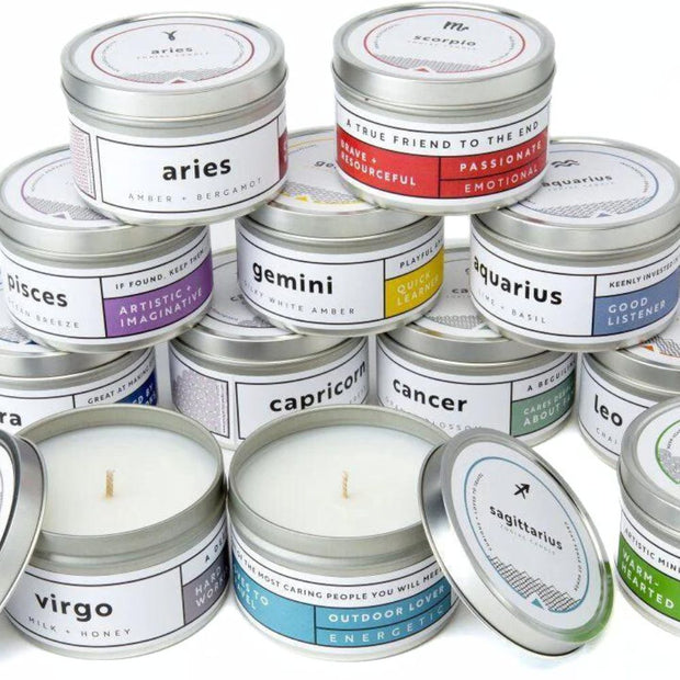 Travel Tin Candles with 12 Zodiac Horoscope Signs