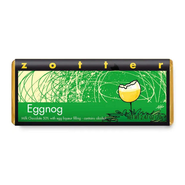 Zotter Hand-Scooped Chocolate 70g Bar - Eggnog in package