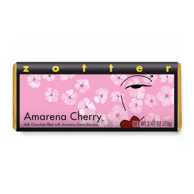 Zotter Hand-Scooped Chocolate 70g Bar - Amarena Cherry packaged
