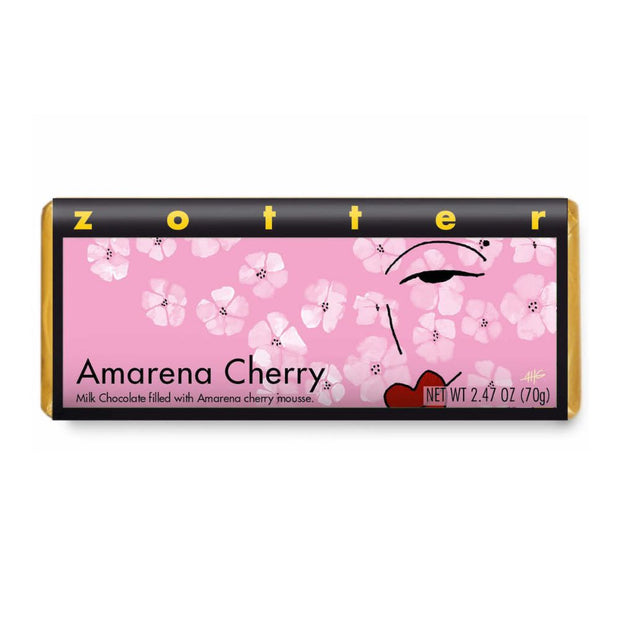 Zotter Hand-Scooped Chocolate 70g Bar - Amarena Cherry packaged