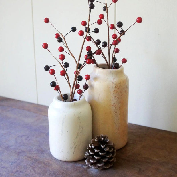 Natural Soapstone Jug Vases styled with dry botanicals for the holidays