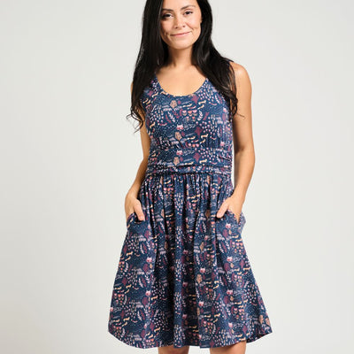 Mata Traders Asheville Dress - Fox Field Blue front view