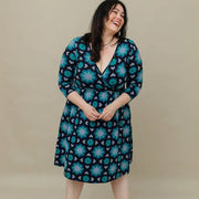 Callie 3/4 Sleeve Plus Size Wrap Dress Mod Teal front view