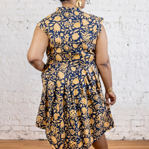 Lucille Plus Size Dress Navy Botanical back view
