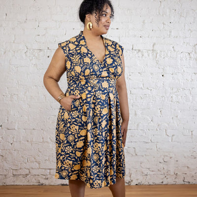 Lucille Plus Size Dress Navy Botanical front view