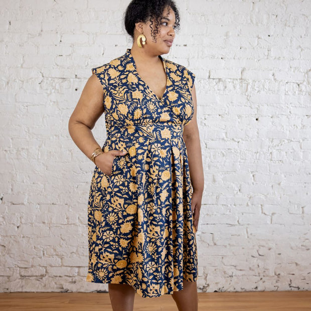 Lucille Plus Size Dress Navy Botanical front view