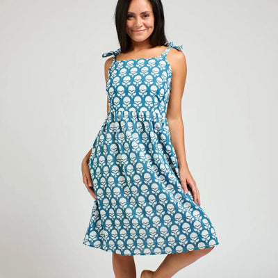 Mata Traders Provence Dress Marigold Blue front view