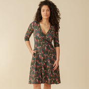 Mata Traders Callie 3/4 Sleeve Wrap Dress - Geo Jewels on model front view