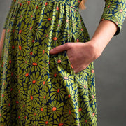 Callie Long Sleeve Wrap Dress Olive Floral pocket detail