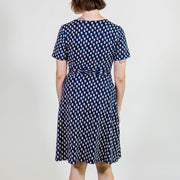 Mata Traders Katie Wrap Dress with Micro Floral Navy print on model back view