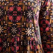 Mata Traders Mirah Long Sleeve Tiered Dress - Mauve Tile close-up of print
