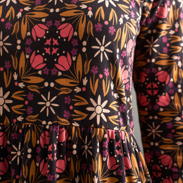 Mata Traders Mirah Long Sleeve Tiered Dress - Mauve Tile close-up of print
