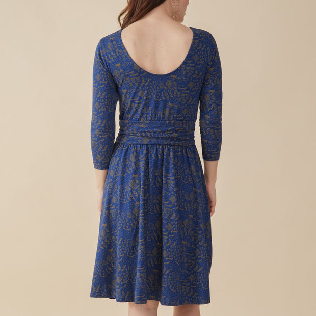 Mata Traders Novela 3/4 Sleeve Dress - Cobalt Foxes on model back view