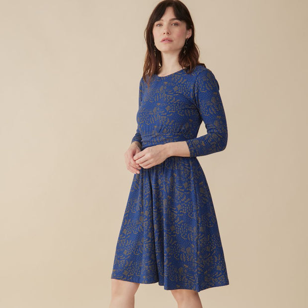 Mata Traders Novela 3/4 Sleeve Dress - Cobalt Foxes on model front view
