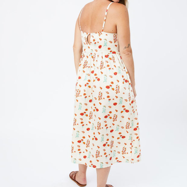 Sofia Midi Strappy Dress with Botanical Dawn print - back view