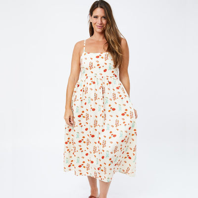 Sofia Midi Strappy Dress with Botanical Dawn print - front view