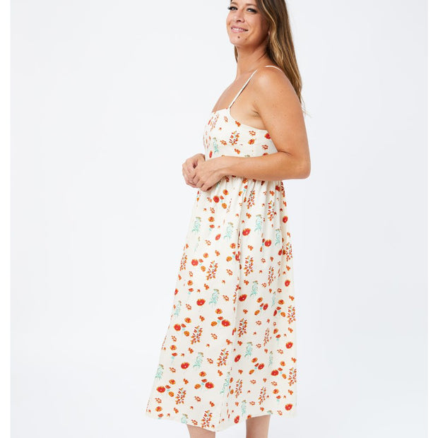 Sofia Midi Strappy Dress with Botanical Dawn print - side view