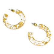 Goa Clear Resin Hoop Earrings with Gold Flecks