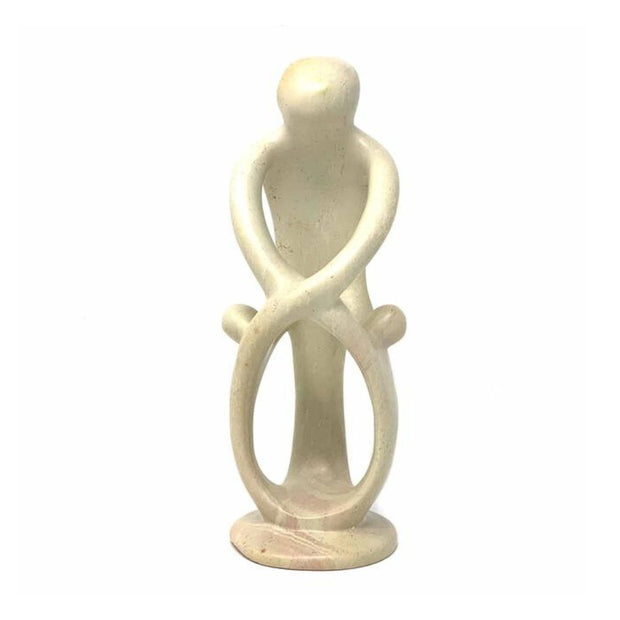 8-inch Family Soapstone Sculpture featuring one Parent and two Children